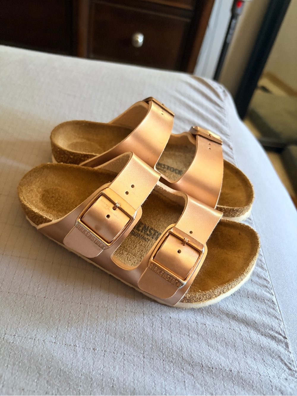 Birkenstock Kids Metallic Rose Gold Double-Buckle Sandals